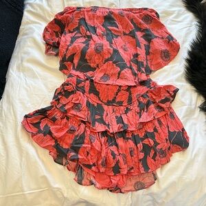 Mustard Seed Red and Black Floral Strapless Dress